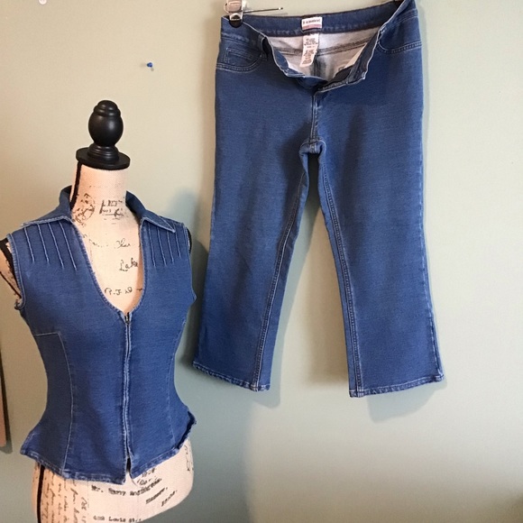 No Boundaries Stretch junior denim Capri Vest Set SZ M/7 Made in Kenya Preowned - Picture 1 of 11